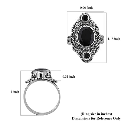 Bali Legacy Australian Black Tourmaline and Thai Black Spinel Ring in Sterling Silver (Size 10.0) 5.65 ctw