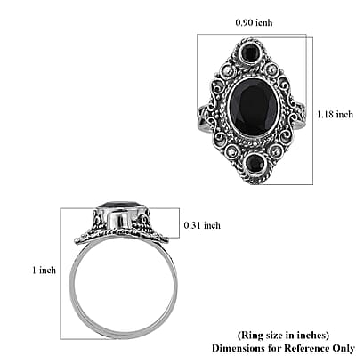 Bali Legacy Australian Black Tourmaline and Thai Black Spinel Ring in Sterling Silver (Size 11.0) 5.65 ctw