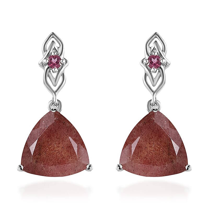 Tanzanian Natronite and Orissa Rhodolite Garnet Dangle Earrings in Platinum Over Sterling Silver 10.35 ctw