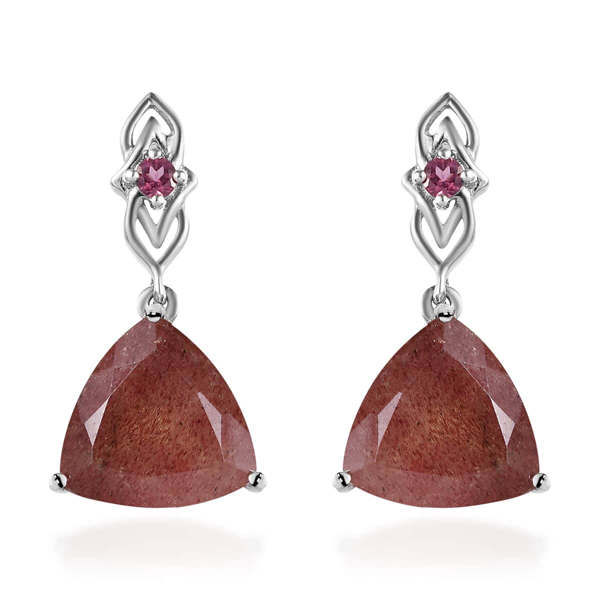 Tanzanian Natronite and Orissa Rhodolite Garnet Dangle Earrings in Platinum Over Sterling Silver 10.35 ctw image number 0