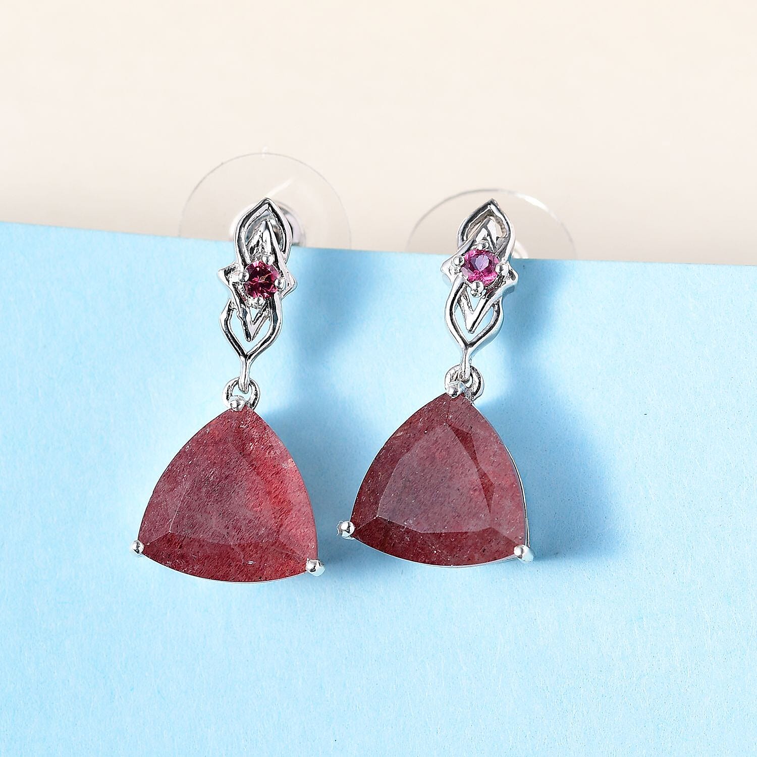 Tanzanian Natronite and Orissa Rhodolite Garnet Dangle Earrings in Platinum Over Sterling Silver 10.35 ctw