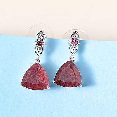 Tanzanian Natronite and Orissa Rhodolite Garnet Dangle Earrings in Platinum Over Sterling Silver 10.35 ctw
