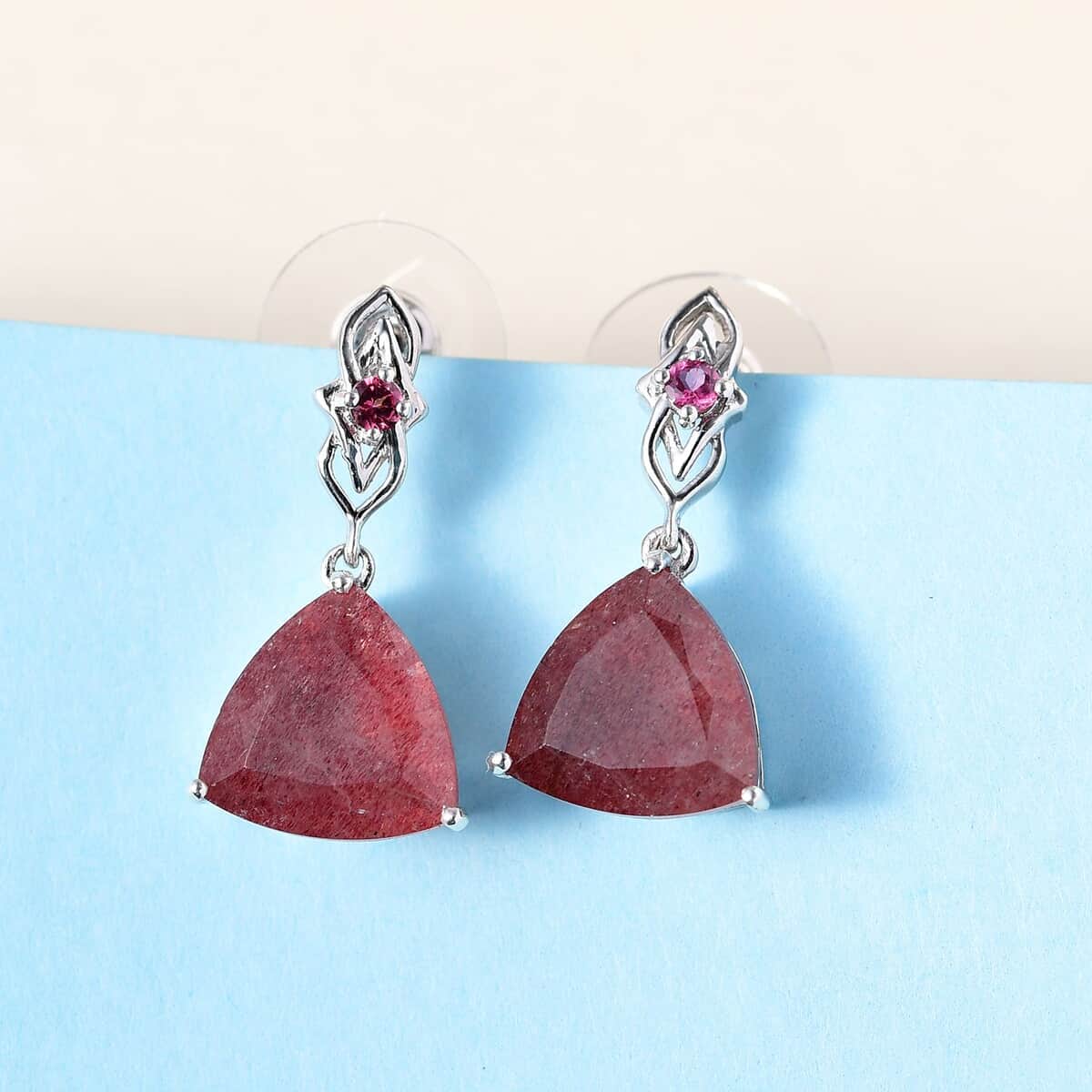 Tanzanian Natronite and Orissa Rhodolite Garnet Dangle Earrings in Platinum Over Sterling Silver 10.35 ctw image number 1