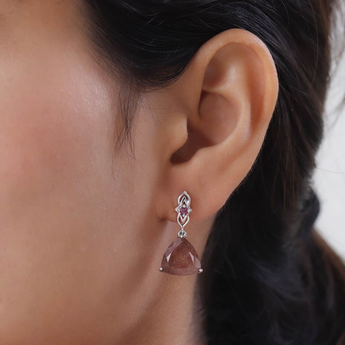 Tanzanian Natronite and Orissa Rhodolite Garnet Dangle Earrings in Platinum Over Sterling Silver 10.35 ctw image number 2
