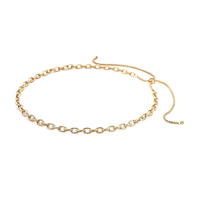 Cable Chain Necklace with Adjustable Ball in ION Plated YG Stainless Steel 18-29 Inches, Tarnish-Free, Waterproof, Sweat Proof Jewelry