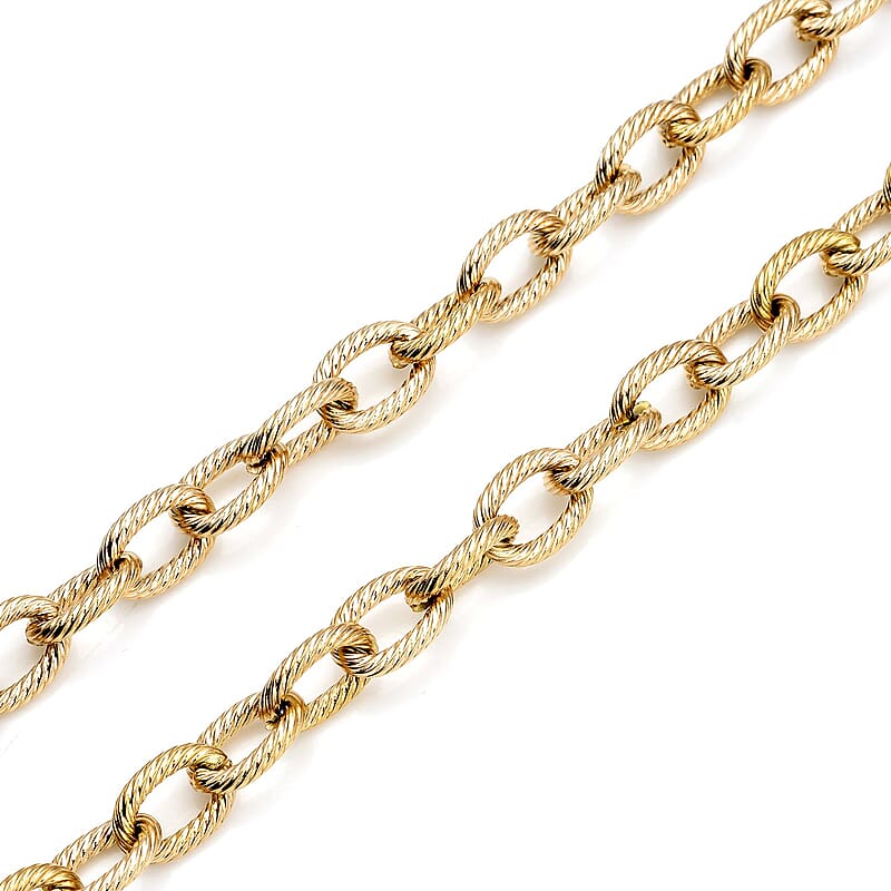 Cable Chain Necklace with Adjustable Ball in ION Plated YG Stainless Steel 18-29 Inches, Tarnish-Free, Waterproof, Sweat Proof Jewelry