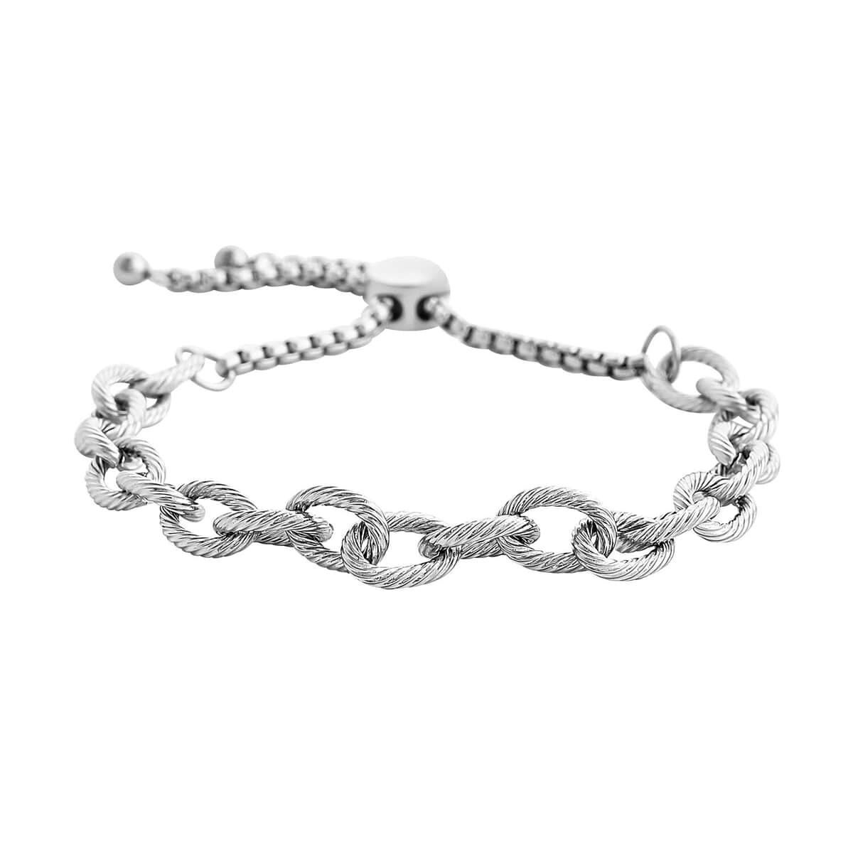 Cable Chain Bracelet with Adjustable Ball in Stainless Steel image number 0