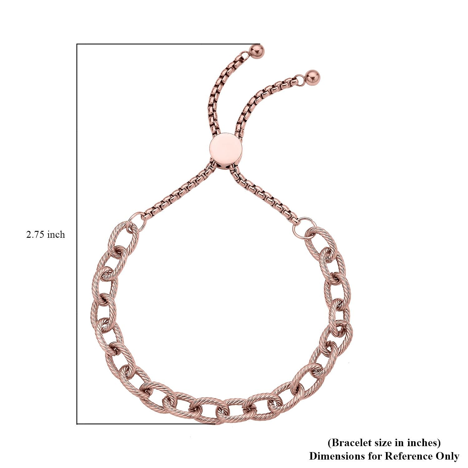 Cable Chain Bracelet with Adjustable Ball in ION Plated RG Stainless Steel , Tarnish-Free, Waterproof, Sweat Proof Jewelry
