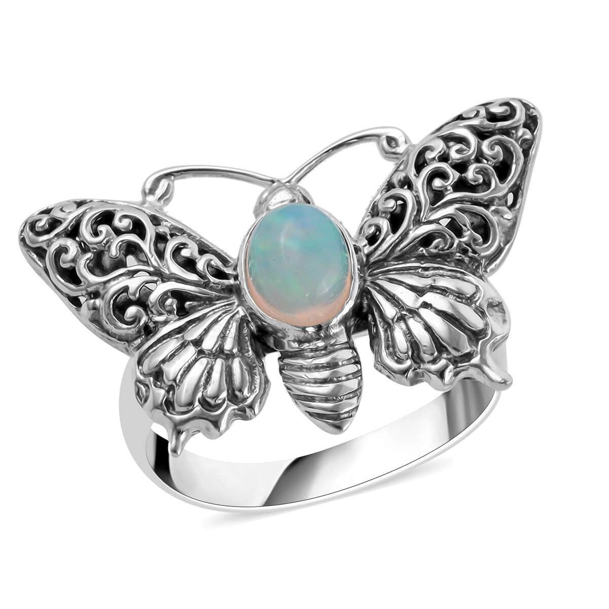 BALI LEGACY Ethiopian Welo Opal Butterfly Ring in Sterling Silver (Size 10.0) (10 g) 0.50 ctw image number 0