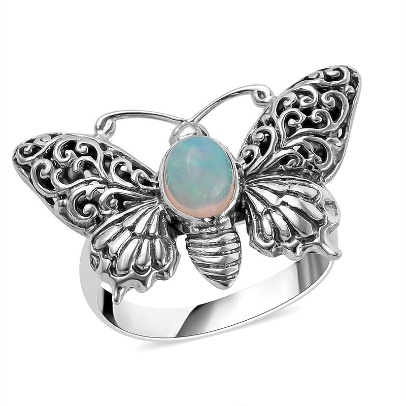 Bali Legacy Ethiopian Welo Opal Butterfly Ring in Sterling Silver (Size 10.0) 0.50 ctw