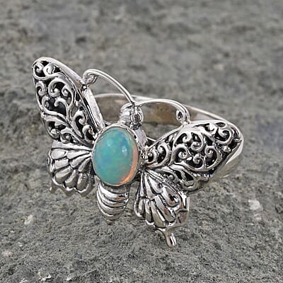 Bali Legacy Ethiopian Welo Opal Butterfly Ring in Sterling Silver (Size 10.0) 0.50 ctw