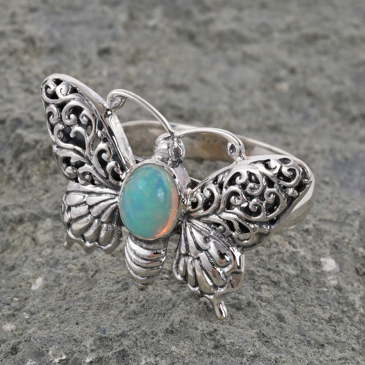 Bali Legacy Ethiopian Welo Opal Butterfly Ring in Sterling Silver (Size 7.0) 0.50 ctw image number 1