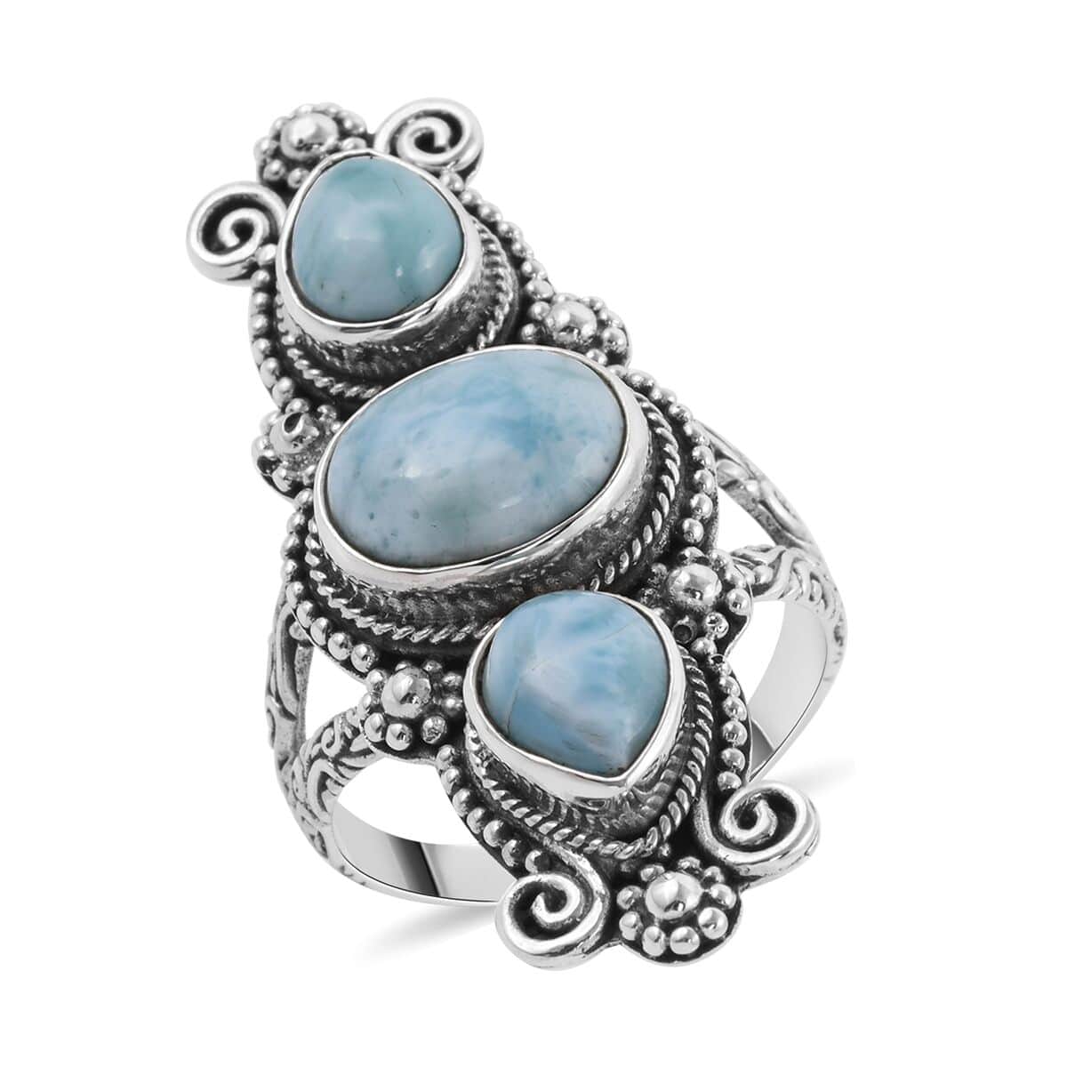 BALI LEGACY Larimar 3 Stone Ring in Sterling Silver (Size 10.0) 12 Grams 7.75 ctw image number 0