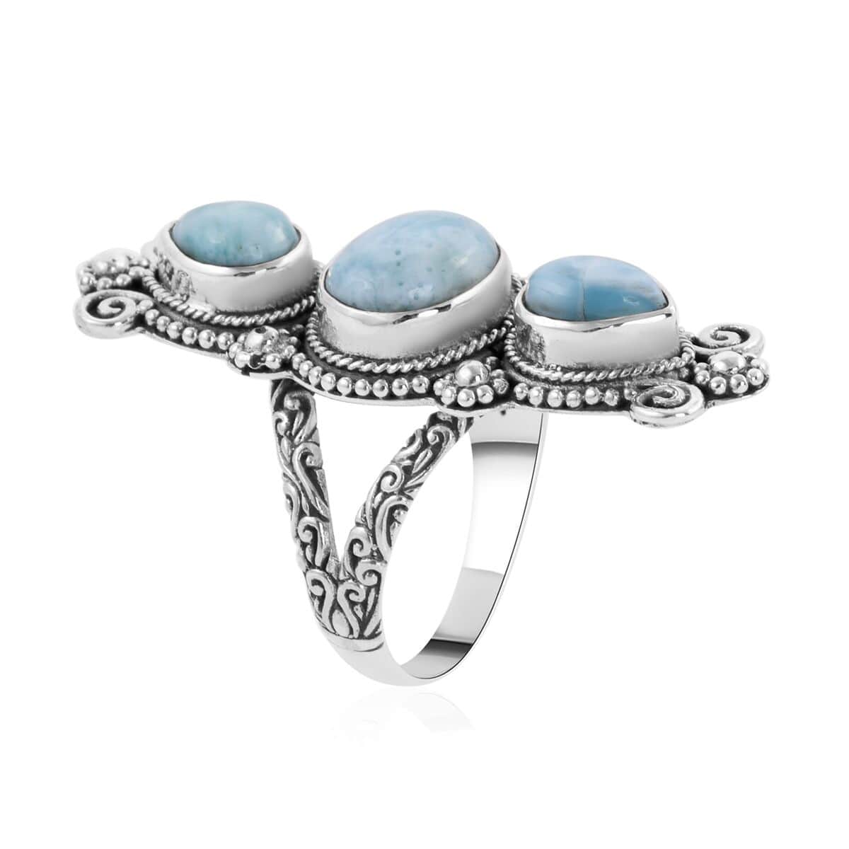 BALI LEGACY Larimar 3 Stone Ring in Sterling Silver (Size 10.0) 12 Grams 7.75 ctw image number 3