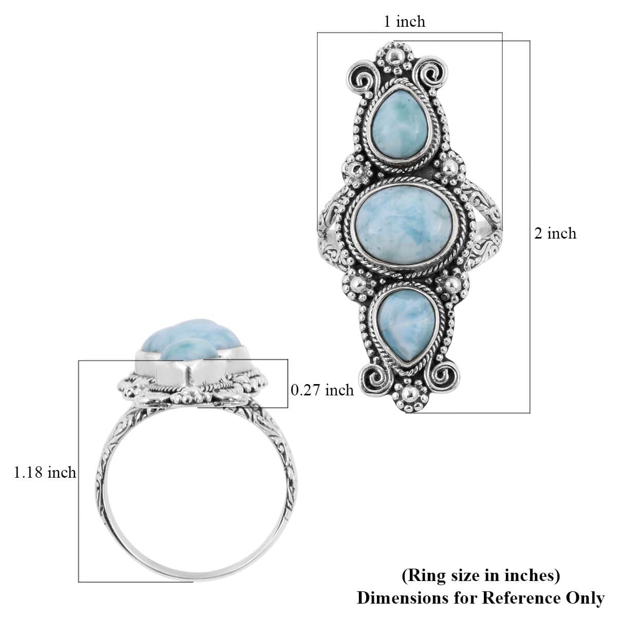 BALI LEGACY Larimar 3 Stone Ring in Sterling Silver (Size 10.0) 12 Grams 7.75 ctw image number 5