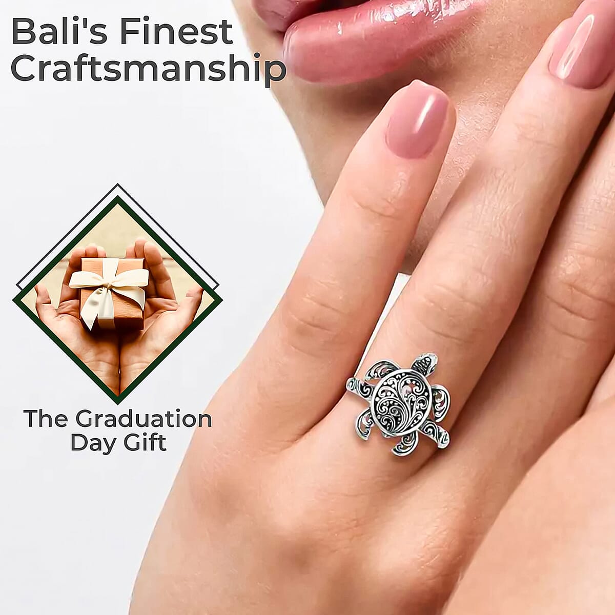 Bali Legacy Turtle Ring in Sterling Silver, Silver Ring, Jewelry For Her 4 Grams (Size 7) image number 2