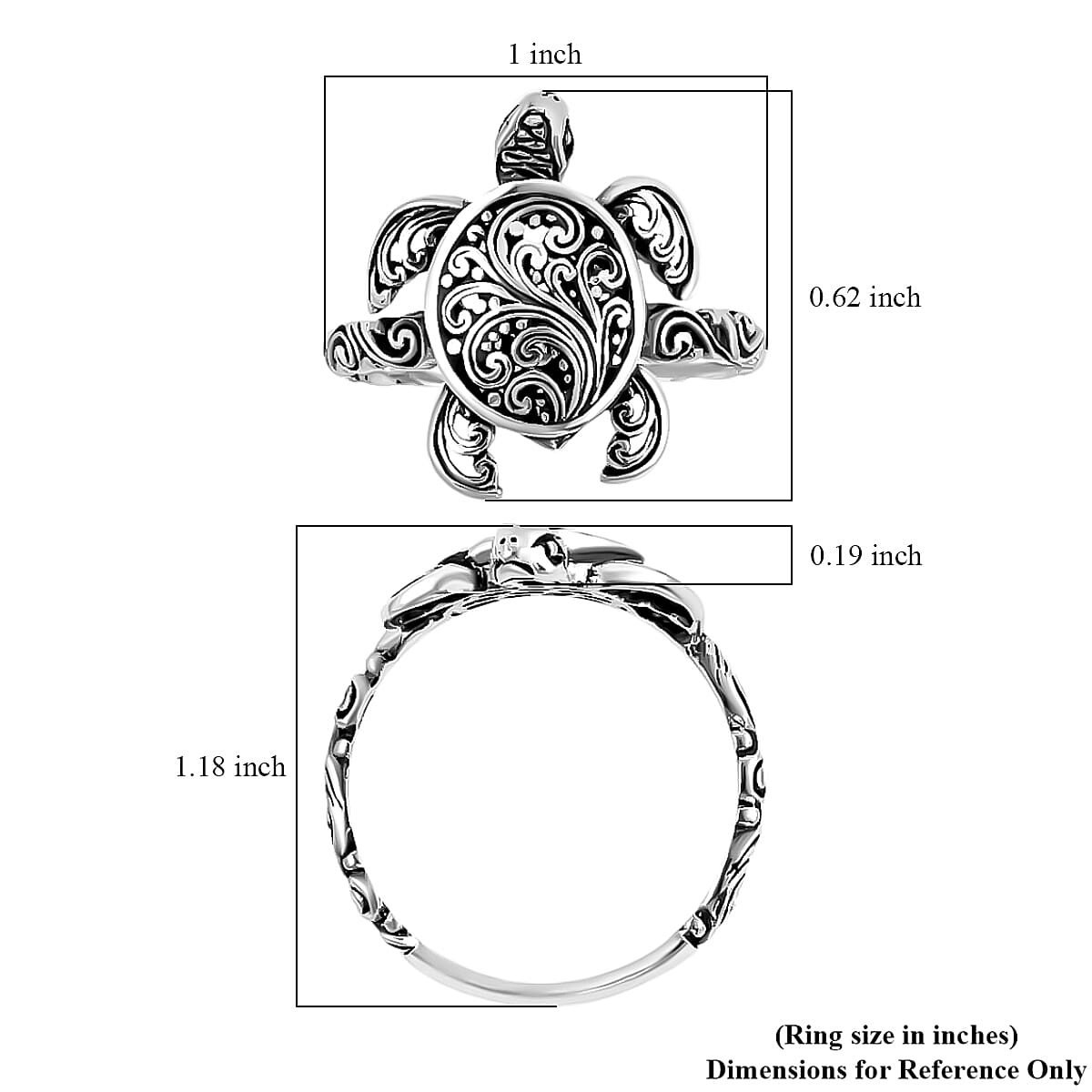 Bali Legacy Turtle Ring in Sterling Silver, Silver Ring, Jewelry For Her 4 Grams (Size 7) image number 6
