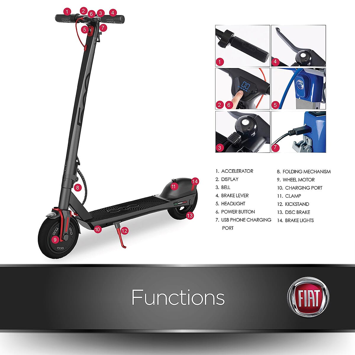 Fiat- Silver Folding Electric Scooter image number 3