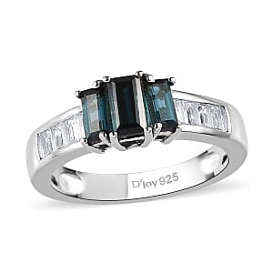 Premium Monte Belo Indicolite and White Topaz Ring in Platinum Over Sterling Silver (Size 6.0) 1.25 ctw