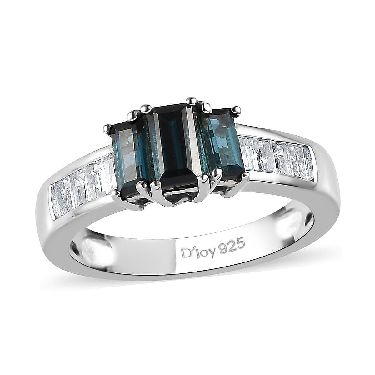 Premium Monte Belo Indicolite and White Topaz Ring in Platinum Over Sterling Silver (Size 8.0) 1.25 ctw