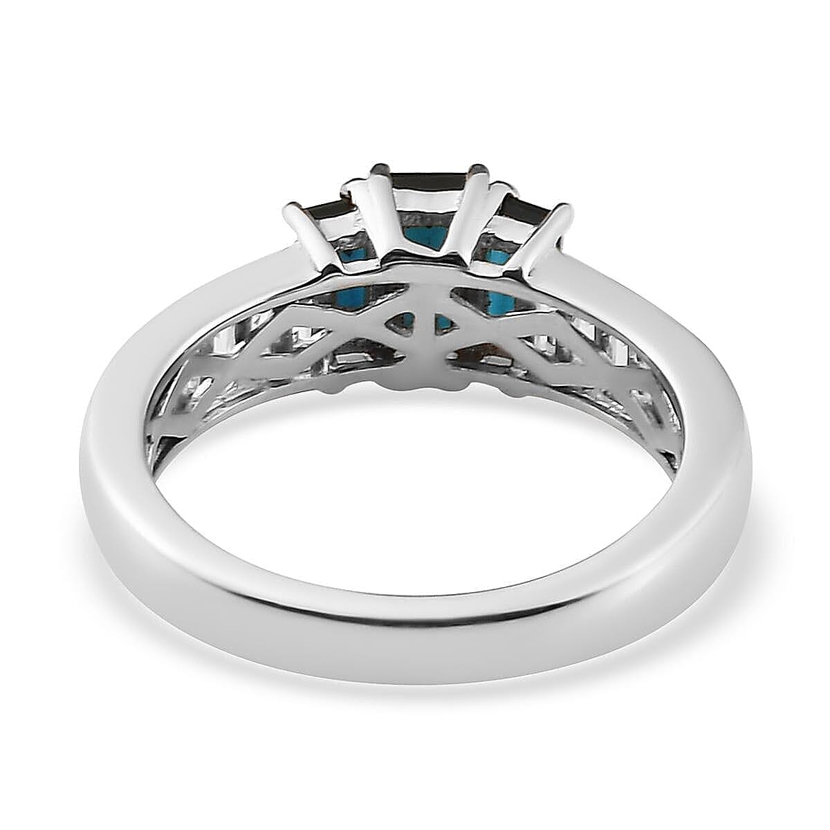 Premium Monte Belo Indicolite and White Topaz Ring in Platinum Over Sterling Silver (Size 8.0) 1.25 ctw