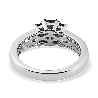 Premium Monte Belo Indicolite and White Topaz Ring in Platinum Over Sterling Silver (Size 8.0) 1.25 ctw