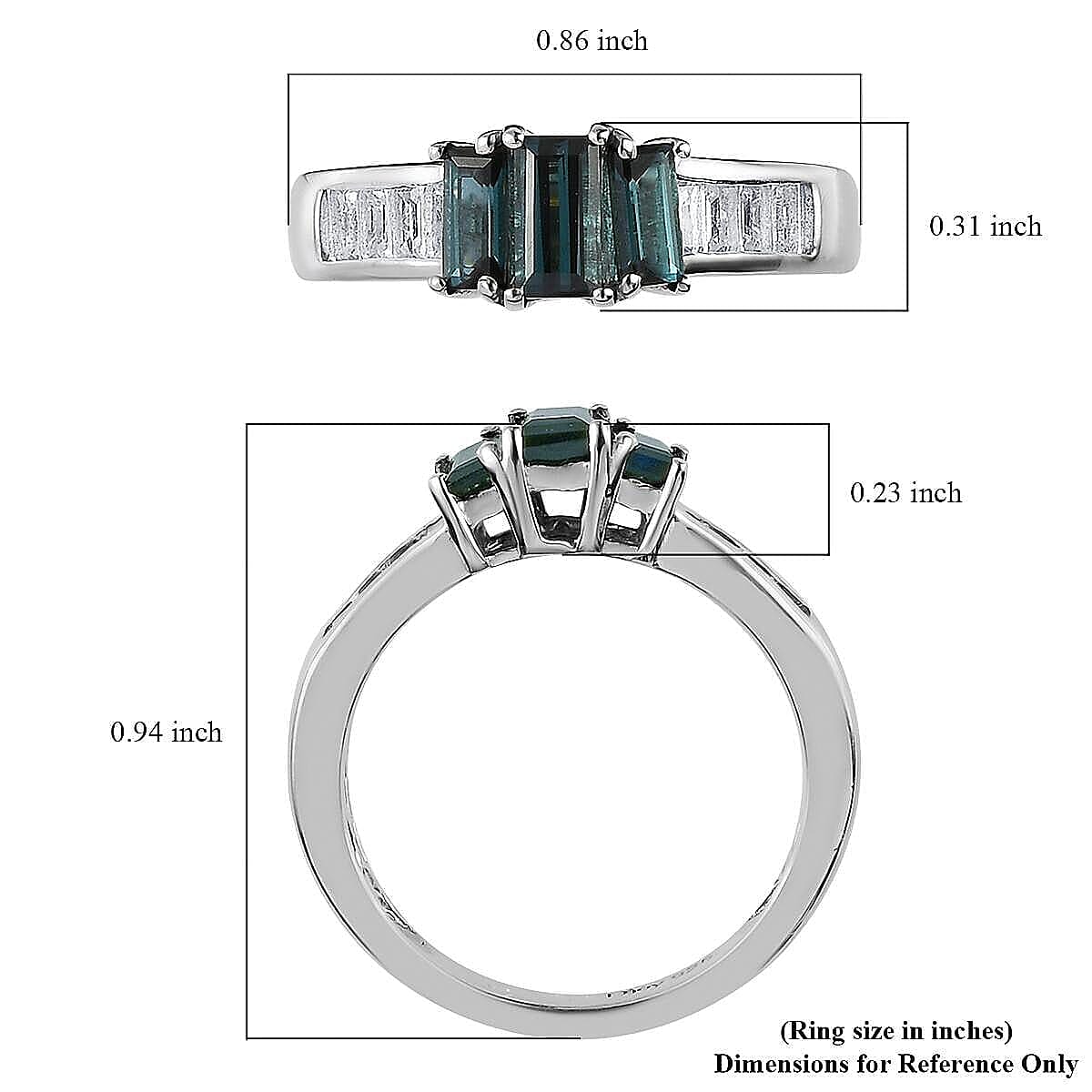 Premium Monte Belo Indicolite and White Topaz Ring in Platinum Over Sterling Silver (Size 8.0) 1.25 ctw