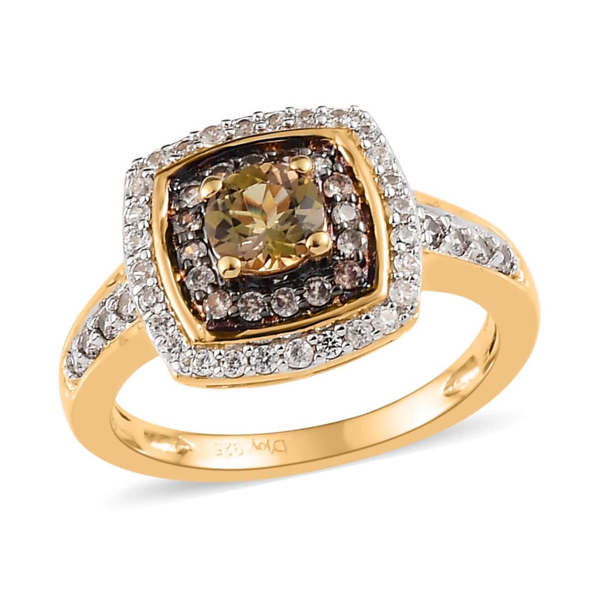 Natural Golden Tanzanite, Natural Champagne and White Zircon Ring in Vermeil Yellow Gold Over Sterling Silver (Size 10.0) 1.15 ctw image number 0