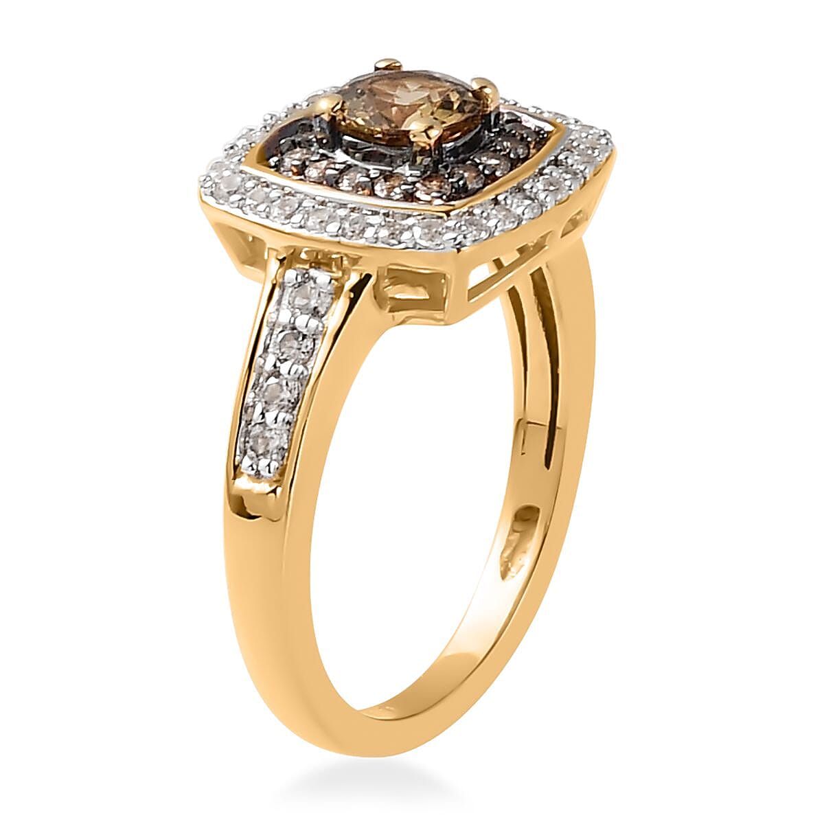 Golden Tanzanite, Natural Champagne and White Zircon Ring in Vermeil Yellow Gold Over Sterling Silver (Size 10.0) 1.15 ctw