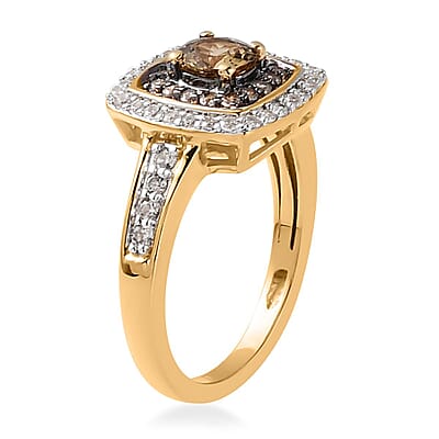 Golden Tanzanite, Natural Champagne and White Zircon Ring in Vermeil Yellow Gold Over Sterling Silver (Size 10.0) 1.15 ctw