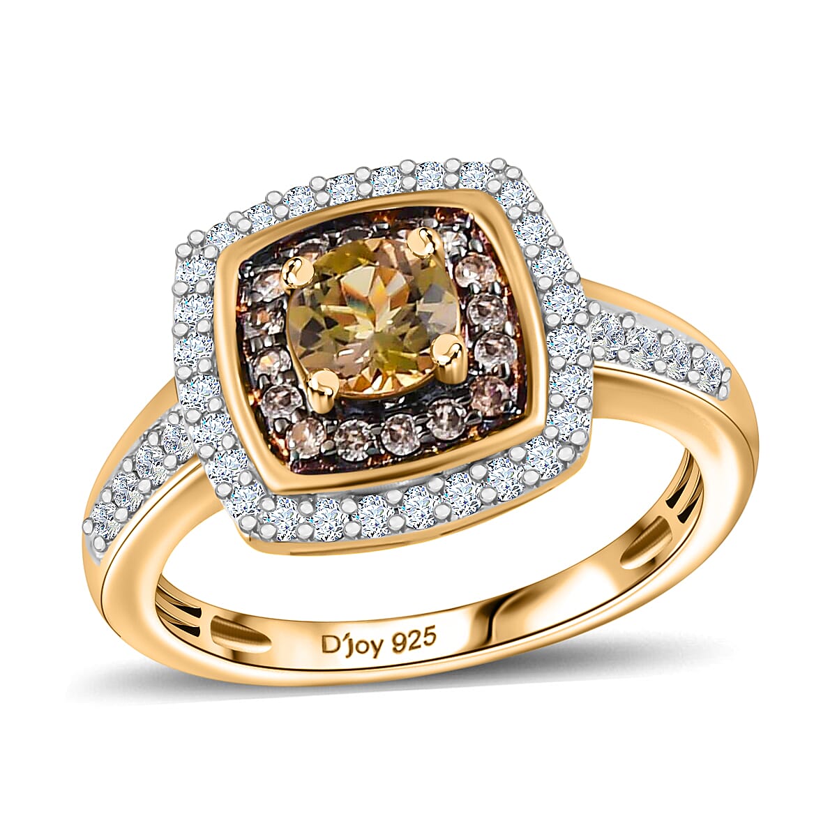 Golden Tanzanite, Natural Champagne and White Zircon Ring in Vermeil Yellow Gold Over Sterling Silver (Size 7.0) 1.15 ctw image number 0