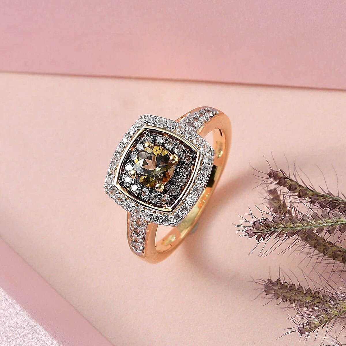 Golden Tanzanite, Natural Champagne and White Zircon Ring in Vermeil Yellow Gold Over Sterling Silver (Size 7.0) 1.15 ctw image number 1