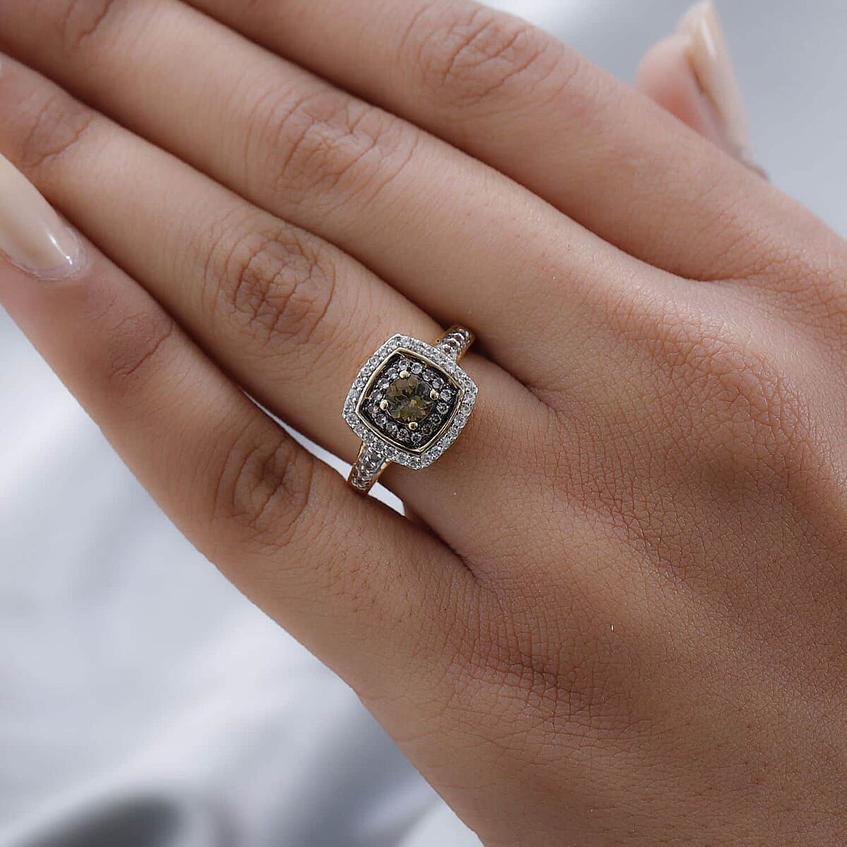 Golden Tanzanite, Natural Champagne and White Zircon Ring in Vermeil Yellow Gold Over Sterling Silver (Size 7.0) 1.15 ctw image number 2