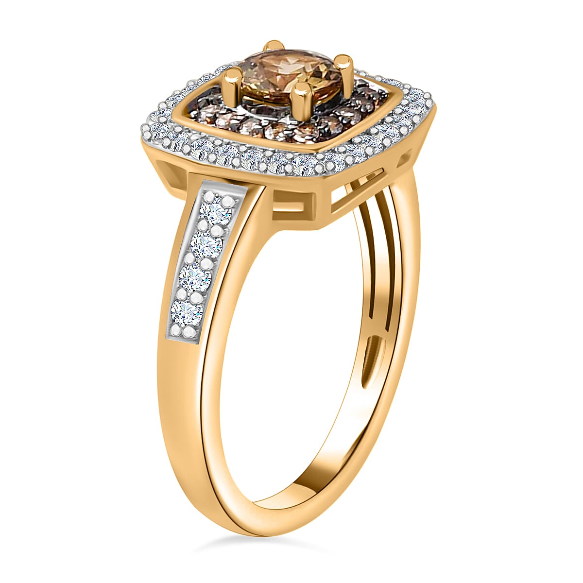 Golden Tanzanite, Natural Champagne and White Zircon Ring in Vermeil Yellow Gold Over Sterling Silver (Size 7.0) 1.15 ctw image number 3