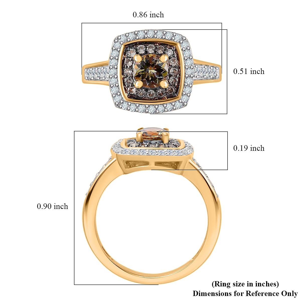 Golden Tanzanite, Natural Champagne and White Zircon Ring in Vermeil Yellow Gold Over Sterling Silver (Size 7.0) 1.15 ctw image number 5