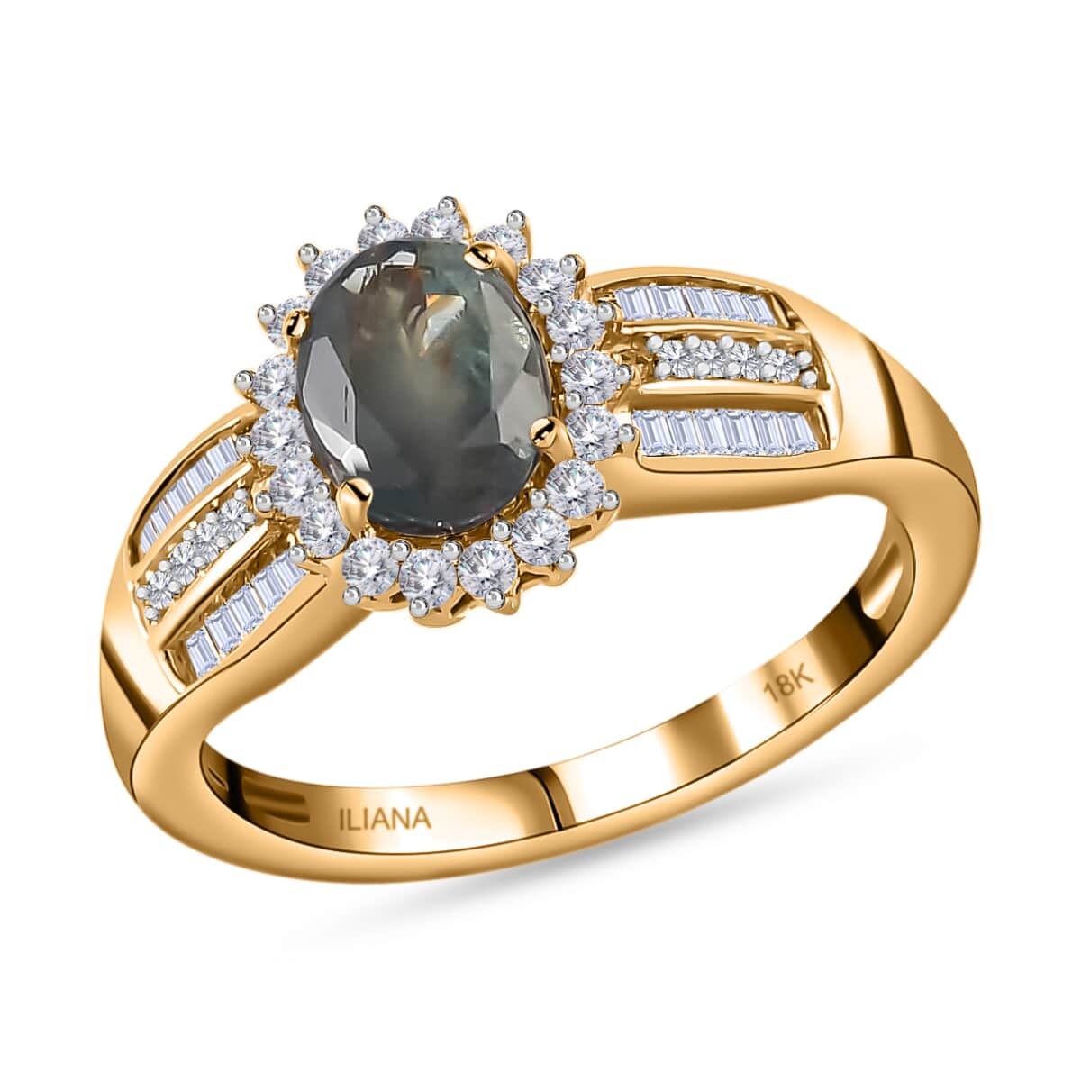 Iliana 18K Yellow Gold AAA Narsipatnam Alexandrite and G-H SI Diamond Ring (Size 6.0) 4.35 Grams 1.50 ctw image number 0