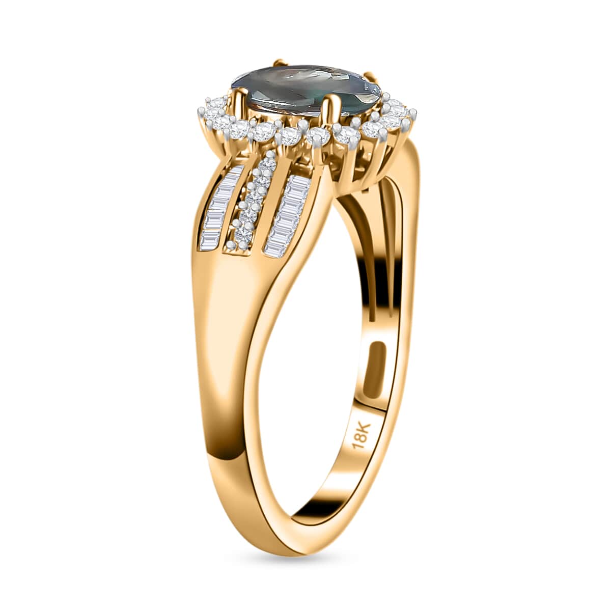 Iliana 18K Yellow Gold AAA Narsipatnam Alexandrite and G-H SI Diamond Ring (Size 6.0) 4.35 Grams 1.50 ctw image number 3