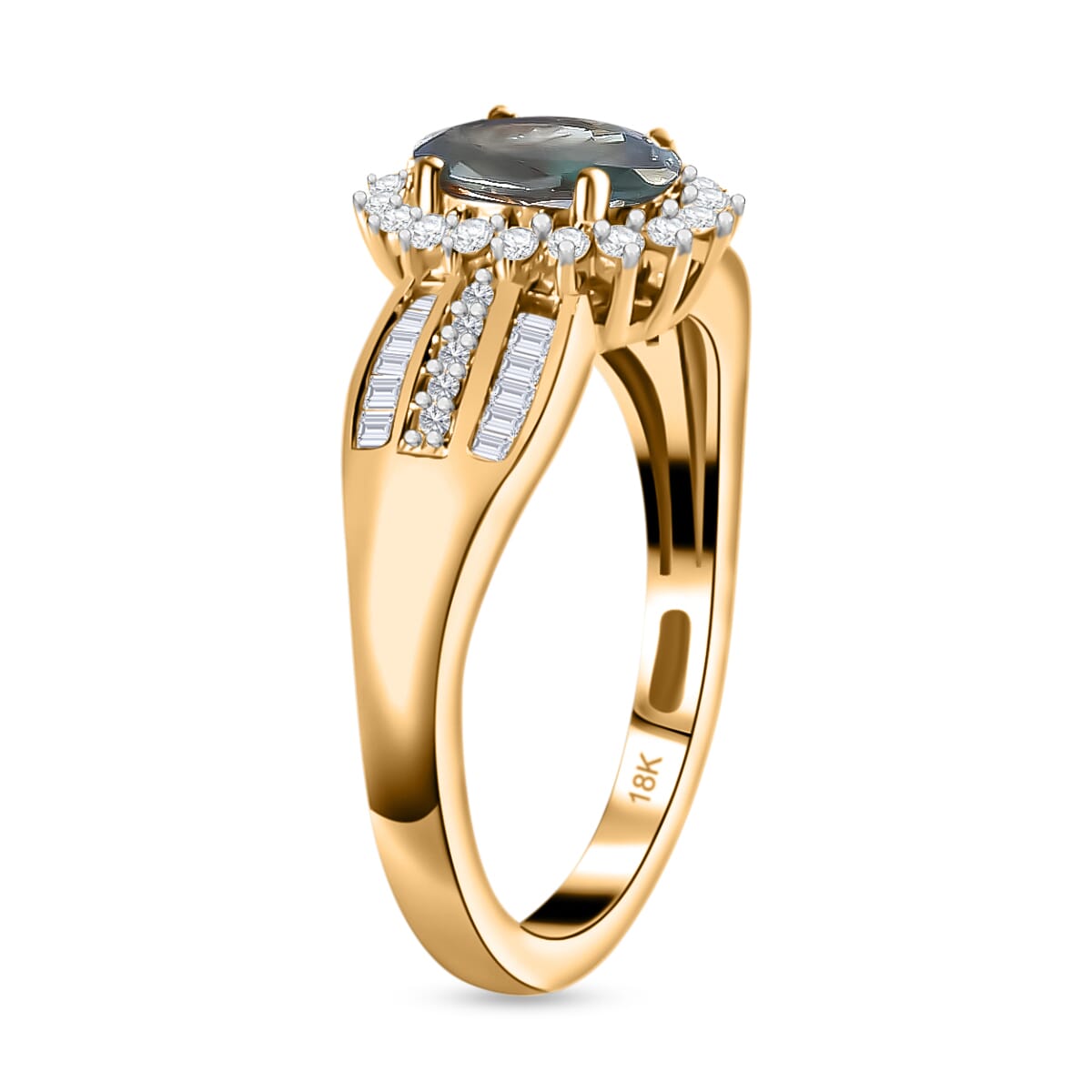 Iliana 18K Yellow Gold AAA Narsipatnam Alexandrite and G-H SI Diamond Ring (Size 9.0) 4.35 Grams 1.50 ctw image number 3