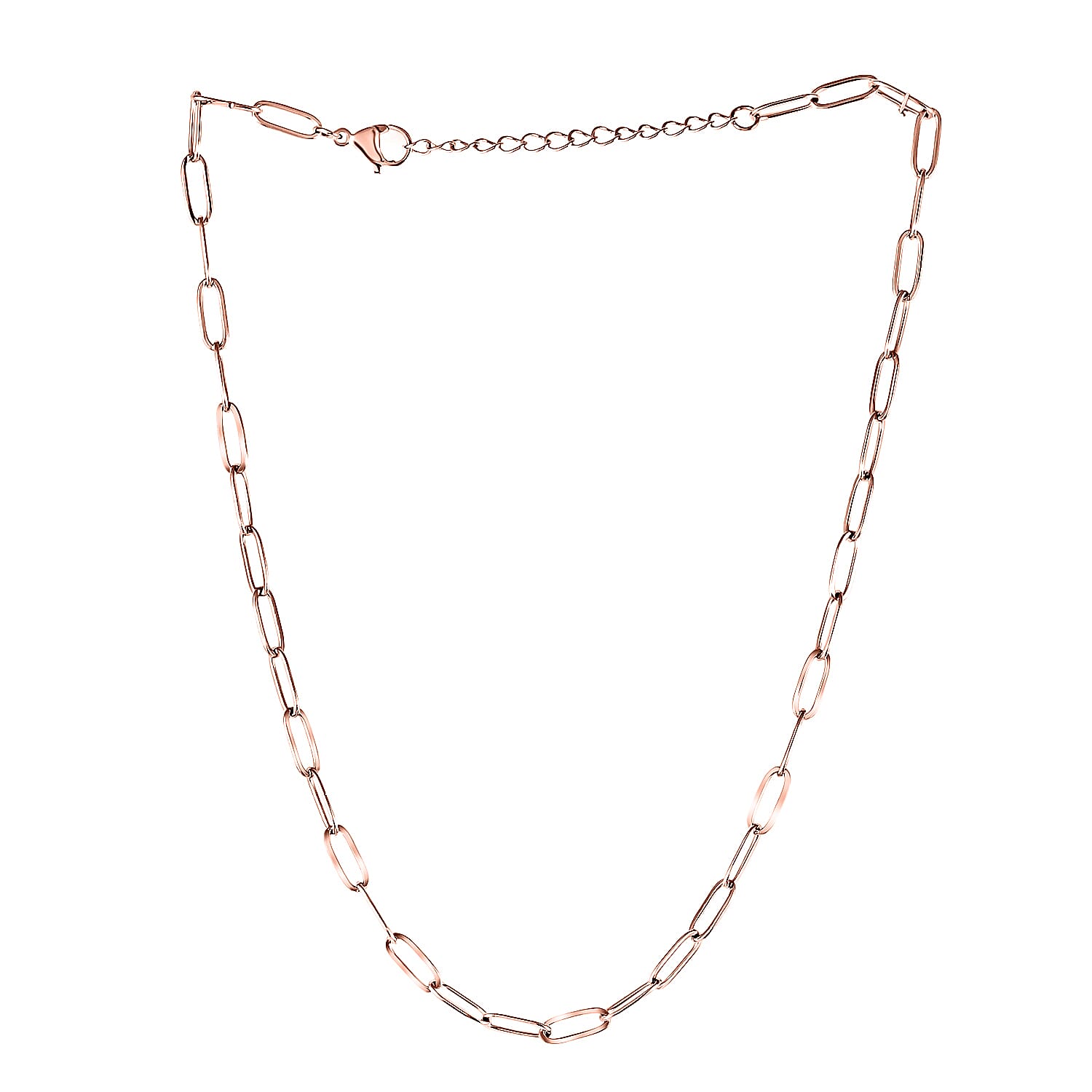 EverTrue Paper Clip Chain Necklace in ION Plated Rose Gold Stainless Steel 16 Inches