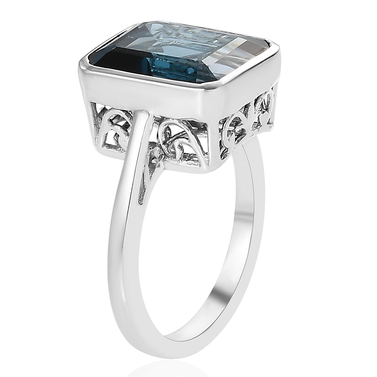 London Blue Topaz Cocktail Ring in Platinum Over Sterling Silver (Size 8.0) 7.65 ctw image number 3
