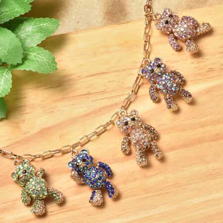 Buy Multi Color Austrian Crystal Teddy Bear Charm Paper Clip Chain Bracelet  in Goldtone (8.00 In) at