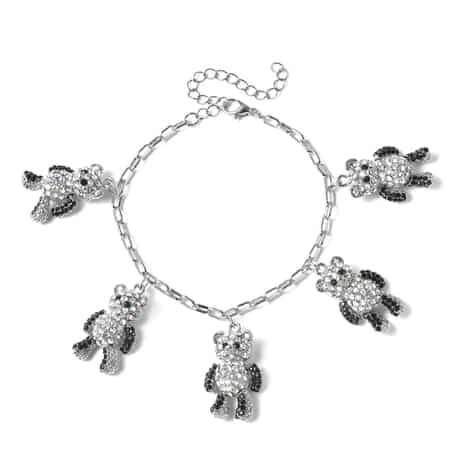 Buy Black and White Austrian Crystal Teddy Bear Charm Paper Clip Chain  Bracelet in Silvertone (8.00 In) at