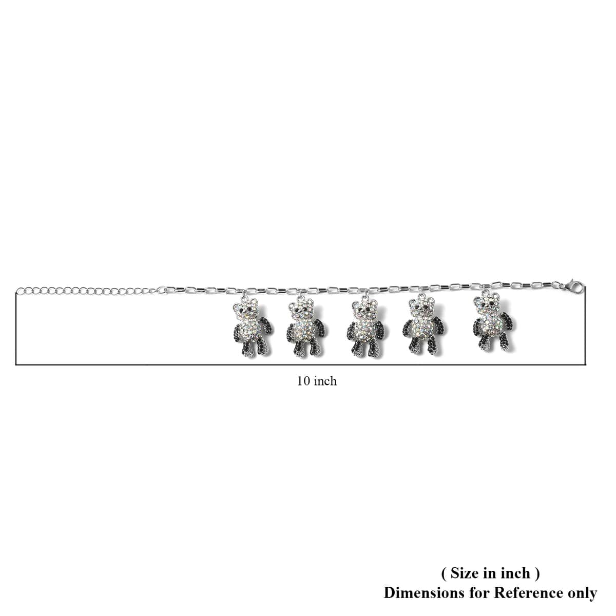 DOORBUSTER Black and White Austrian Crystal Teddy Bear Charm Paper Clip Chain Bracelet in Silvertone (8.00 In) image number 4