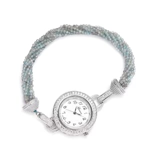 Genoa Miyota Japanese Movement Apatite, White Zircon 61.00 ctw Beaded Multi Strand Bracelet Watch (8.0 in)
