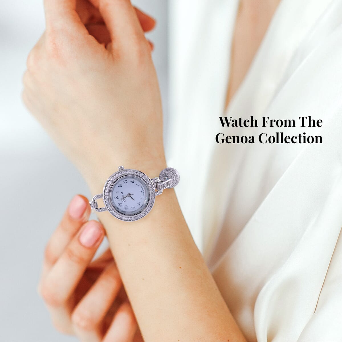 Genoa Miyota Japanese Movement Apatite, White Zircon 61.00 ctw Beaded Multi Strand Bracelet Watch (8.0 in) image number 2