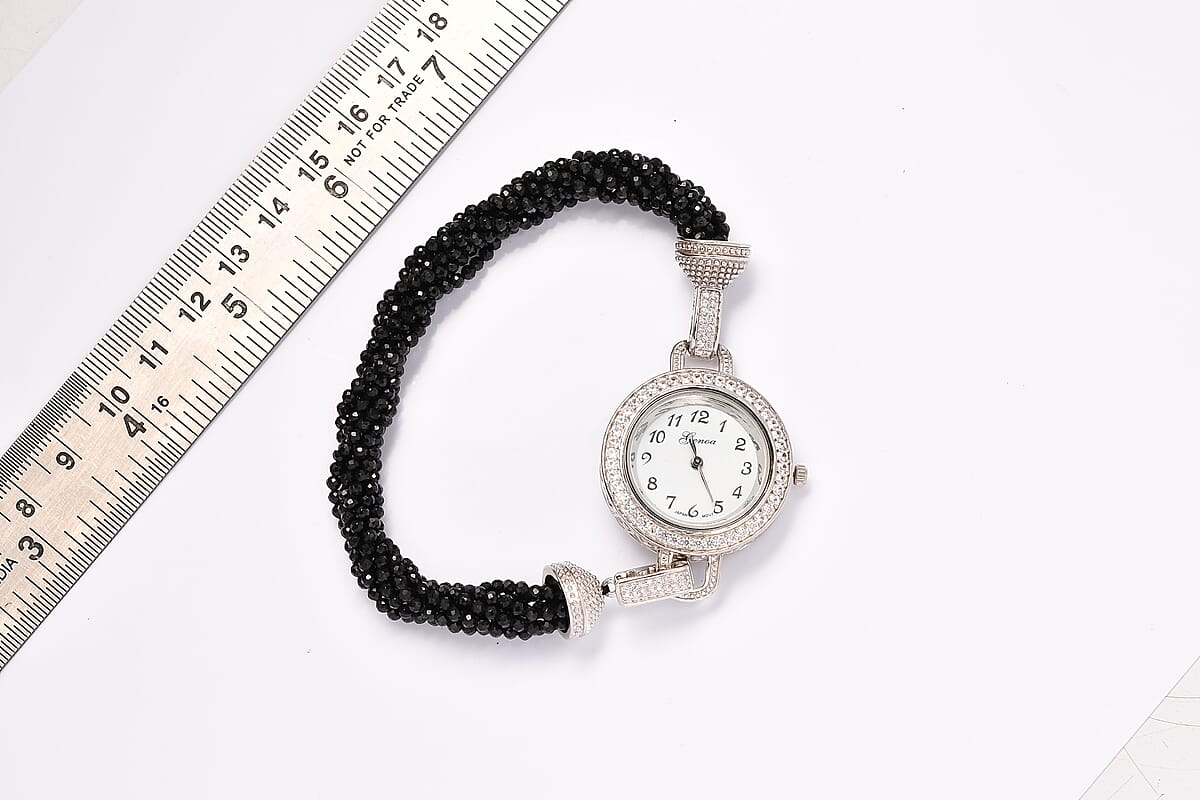 Genoa Miyota Japanese Movement Thai Black Spinel, Zircon Beaded Multi Strand Bracelet Watch (8.0 in) 71.00 ctw image number 0