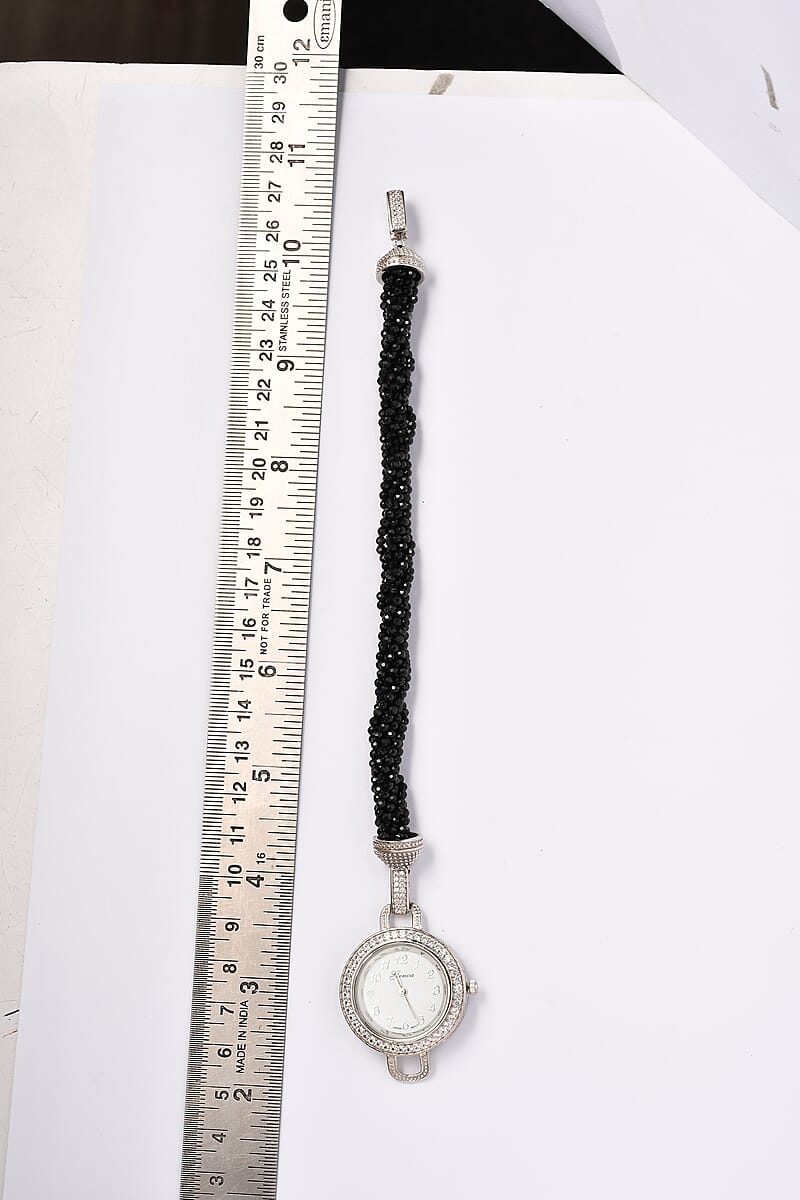 Genoa Miyota Japanese Movement Thai Black Spinel, Zircon Beaded Multi Strand Bracelet Watch (8.0 in) 71.00 ctw image number 4