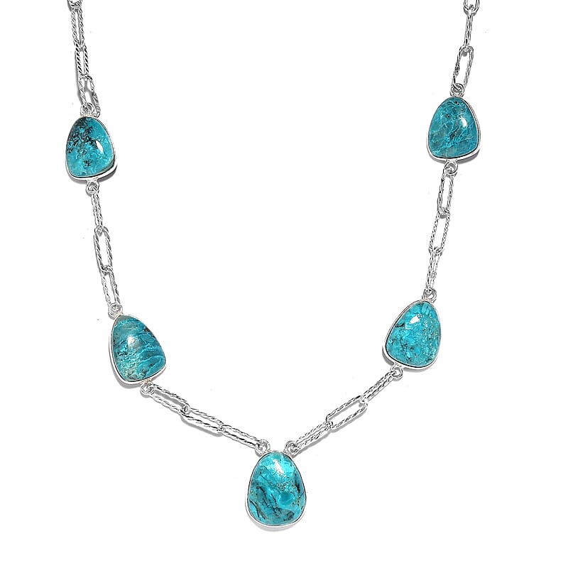 Artisan Crafted Peruvian Opalina Paper Clip Chain Station Necklace 18 Inches in Sterling Silver 42.75 ctw