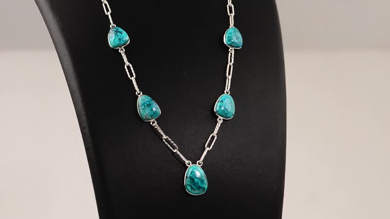 Artisan Crafted Peruvian Opalina Paper Clip Chain Station Necklace 18 Inches in Sterling Silver 42.75 ctw
