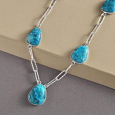 Artisan Crafted Peruvian Opalina Paper Clip Chain Station Necklace 18 Inches in Sterling Silver 42.75 ctw